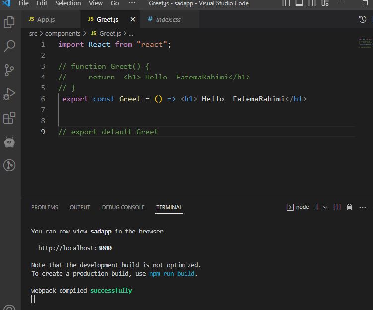 fatemah_sama's tweet photo. After reviewing #ES6 for #React now I start with Components. Import #react and #Components in App.js 
React have two types of component 
1.Class Components 
2.Functional Components https://t.co/TqOBA9v6Bv