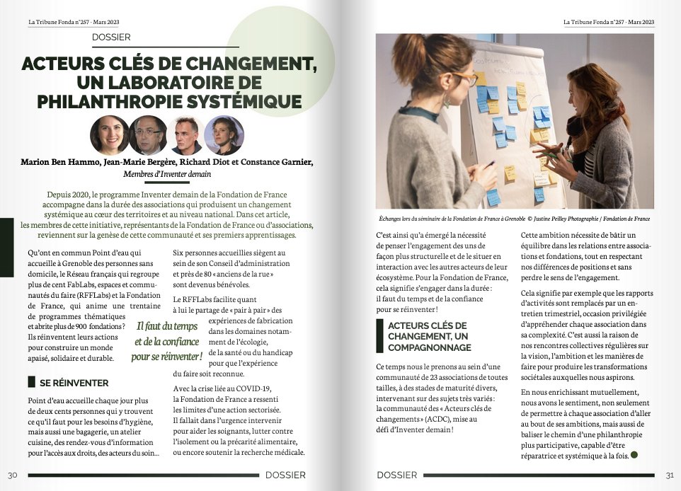 <a href="/StanceGarnier/">Constance Garnier</a> du <a href="/RFFLabs/">RFFLabs</a> et Richard Diot de Point d'Eau y cosignent une tribune avec et à l'invitation de @Jean-Marie Bergere et Marion Ben Hammo respectivement président et responsable du programme pour parler du défi d'Inventer Demain avec les membre du programme.