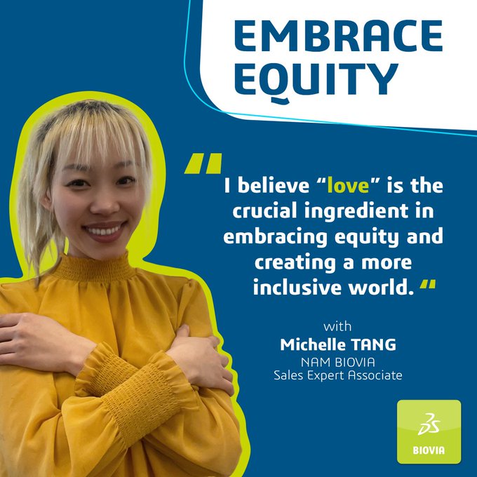 How to create a more inclusive world? As we step forward to Embrace Equity this year, Michelle Tang, the leader of Dassault Systèmes' Women's Initiative (WIN) in Canada, shares her thoughts. 💙 

To learn more and to join us: go.3ds.com/FeF