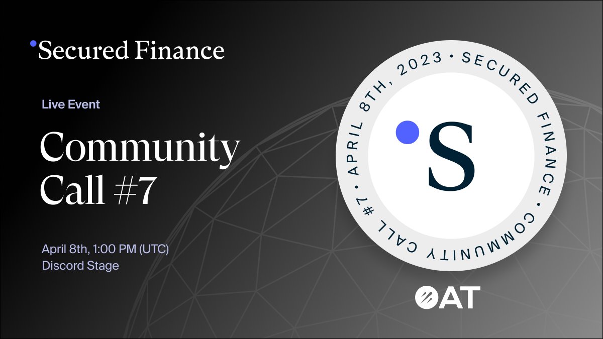 Secured_Fi's tweet photo. Join Secured Finance's Community Call #7! 🚀

🗓️ April 8th, 1:00 PM (UTC)
📍 Discord stage
✅ Like, retweet, and drop your questions, and more
🎁 #GalxeOAT, #W3ST

Don't miss out on this event! 🔥

Check out the details:
https://t.co/F3zMH4DKWR
https://t.co/KTeOWILZHW https://t.co/HXXcqyqjLj