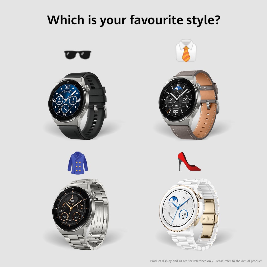 Nothing completes an outfit like a well-chosen #HUAWEIWATCHGT3Pro. What vibe are you going for today? 😎
