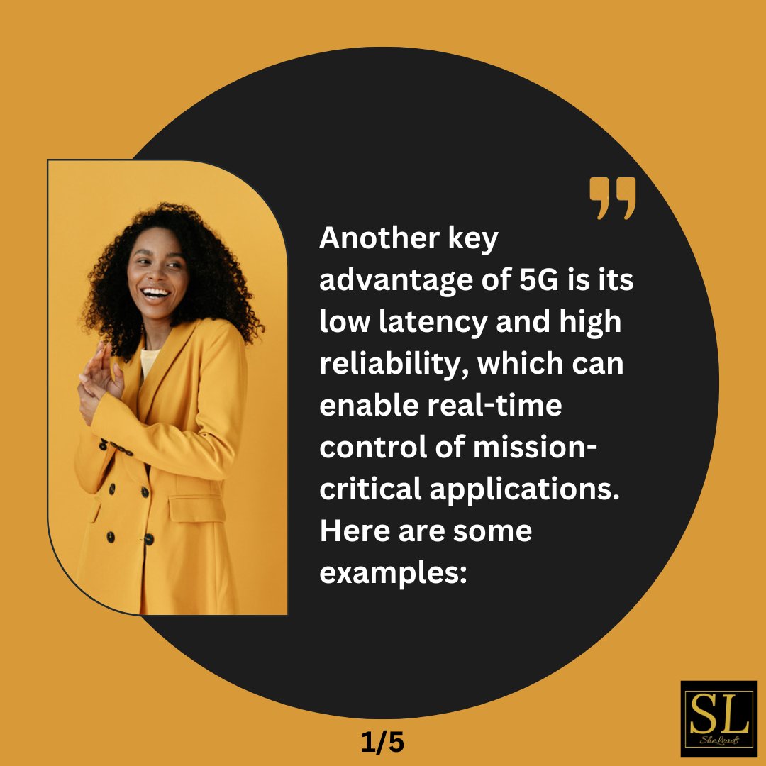 SheleadsInTech's tweet image. The low latency and high reliability of 5G can enable a new era of real-time applications and experiences, from autonomous vehicles and drones to telemedicine and gaming. 

#LowLatency 
#HighReliability 
#RealTimeApplications #AutonomousVehicles 
#Telemedicine
#Sheleadsintech