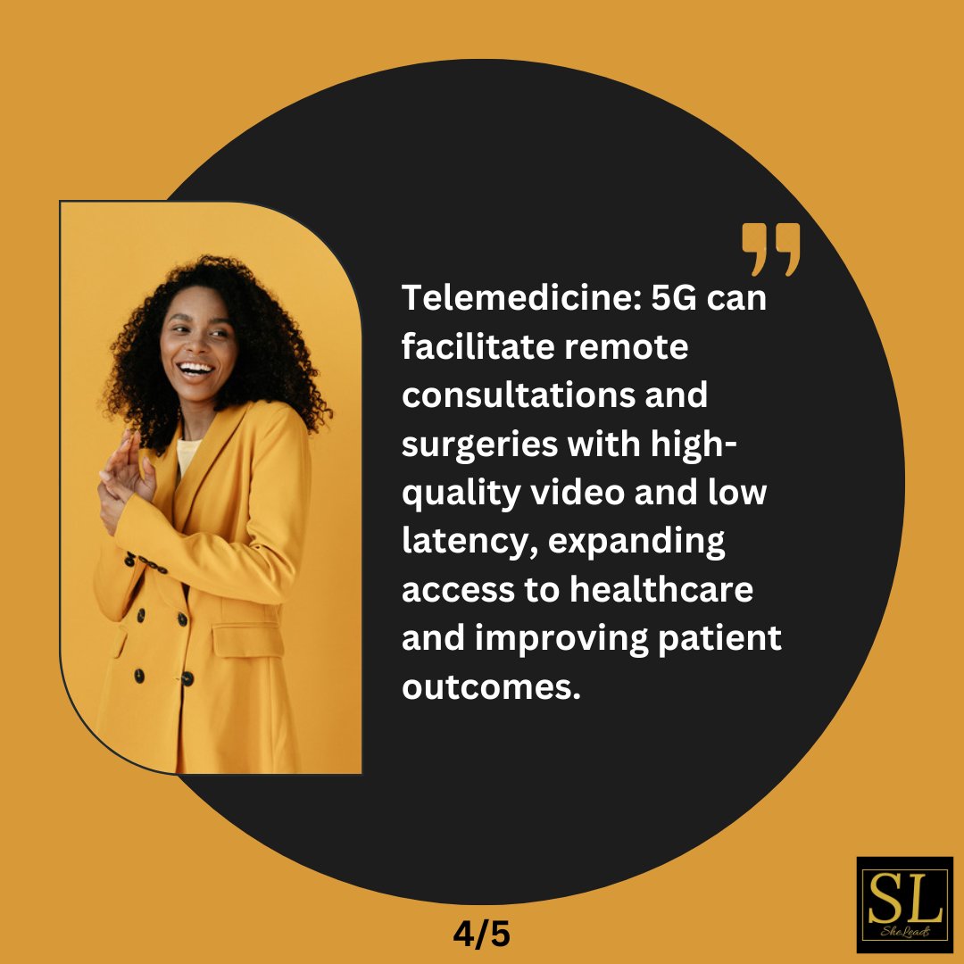 SheleadsInTech's tweet image. The low latency and high reliability of 5G can enable a new era of real-time applications and experiences, from autonomous vehicles and drones to telemedicine and gaming. 

#LowLatency 
#HighReliability 
#RealTimeApplications #AutonomousVehicles 
#Telemedicine
#Sheleadsintech