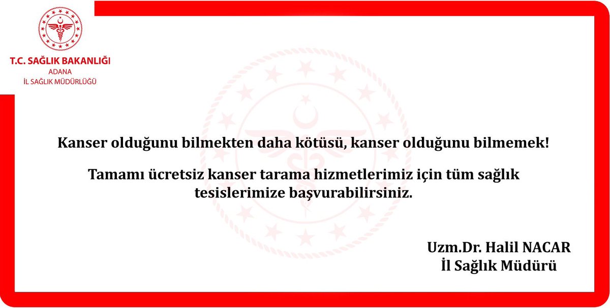 Kanser Önlenebilir Bir Hastalıktır, Erken Tanı Hayat Kurtarır. #KanserHaftası 
<a href="/drfahrettinkoca/">Dr. Fahrettin Koca</a> 
@halilnacar01