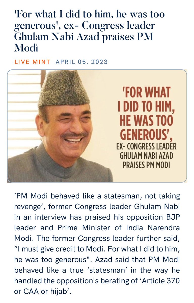 zahidpatka's tweet photo. #ModiTheWorldLeader
'For what I did to him, he was too generous', ex- Congress leader @ghulamnazad praises Epitome Of Sabka Saath, Sabka Vikas, Sabka Vishwas, #PradhanSevak @narendramodi Ji
#ManWithAGoldenHeart #TrueStatesman #TrueGentleman
https://t.co/E1XM9Uwkbw
@PMOIndia https://t.co/srk1M7v1Fo