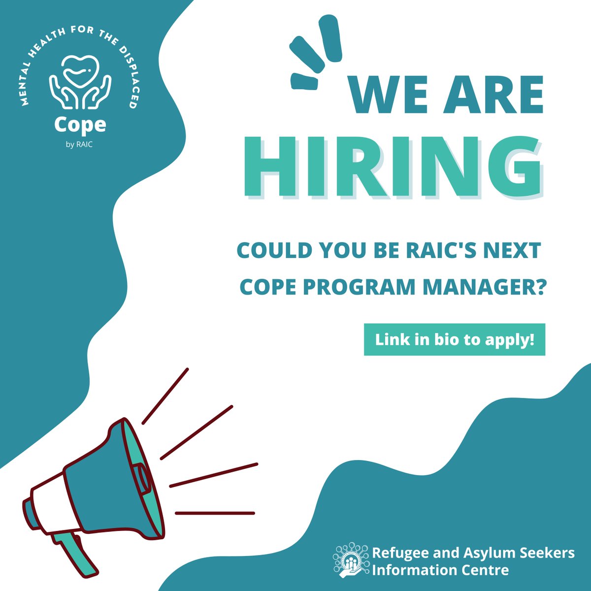 ✅ Experienced program manager?
✅ Enjoy working in a flexible + diverse team?
✅ Lived experience of displacement (or strong understanding of refugee mental health)?

You may be the perfect person to join RAIC as our Cope Program Manager!

Find out more: shorturl.at/fyW14