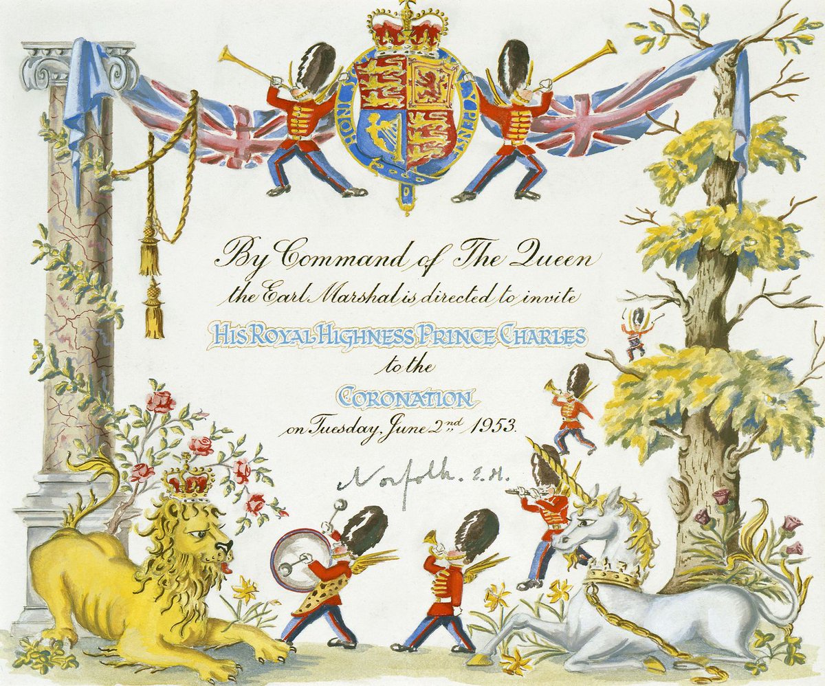 For Queen Elizabeth II’s Coronation 1953, the young Prince Charles received his own specially illustrated invitation. 3/7