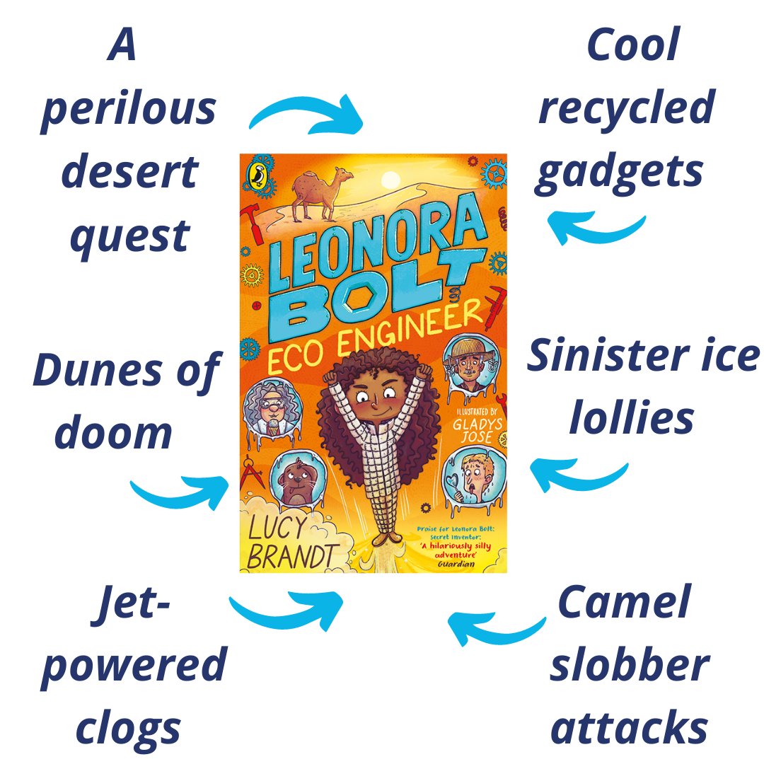 It's just 2 WEEKS until master recycler #LeonoraBolt must stop Luther's desert disaster! 🐪❄️

I've loved writing this book &amp; hope it inspires your green geniuses with its eco-inventions &amp; laughs aplenty! 🛠️

linktr.ee/lucybrandt

#EarthDay2023 #STEMeducation #edutwitter
