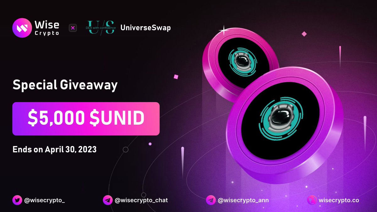 Wise Crypto (@wisecrypto_) on Twitter photo 🥳 Wise Crypto X UniverseSwap Giveaway
🏆Prize Pool - $5,000 $UNID
To Enter
✅ Follow <a href="/WiseCrypto_/">Wise Crypto</a> & @universe_swap
✅ RT & Tag 3 Friends
✅ Complete Gleam tinyurl.com/4h8n23p5
#UNID #Airdrop #AirdropCrypto #Giveaway #Giveaways #Crypto #Airdrops 🥳 Wise Crypto X UniverseSwap Giveaway
🏆Prize Pool - $5,000 $UNID
To Enter
✅ Follow <a href="/WiseCrypto_/">Wise Crypto</a> & @universe_swap
✅ RT & Tag 3 Friends
✅ Complete Gleam tinyurl.com/4h8n23p5
#UNID #Airdrop #AirdropCrypto #Giveaway #Giveaways #Crypto #Airdrops