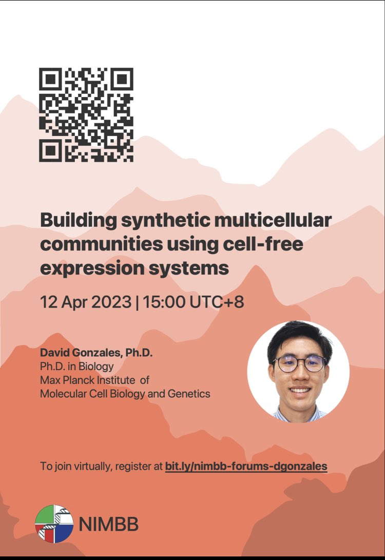 Natl Inst of Molecular Biology & Biotechnology (@upd_nimbb) on Twitter photo Dr. David Gonzales will be giving a research seminar on April 12, 2023 at the NIMBB Room 105-107, 3PM. 
To those who can not attend the seminar on site, you can join virtually by registering via this link: bit.ly/nimbb-forums-d… Dr. David Gonzales will be giving a research seminar on April 12, 2023 at the NIMBB Room 105-107, 3PM. 
To those who can not attend the seminar on site, you can join virtually by registering via this link: bit.ly/nimbb-forums-d…