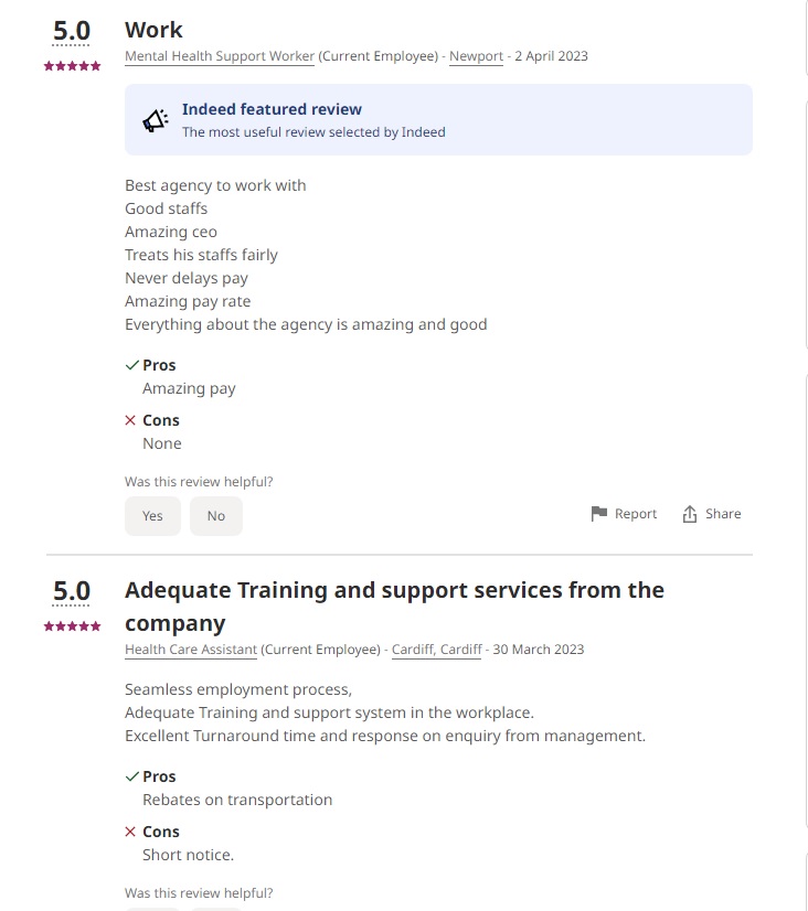 Two 5* reviews recently showing our fabulous service. 

Message us today with any queries or maybe you want to join our agency, either way we're here to help!

#newport #newportwales #wales #recruitment #recruitmentagency #carework