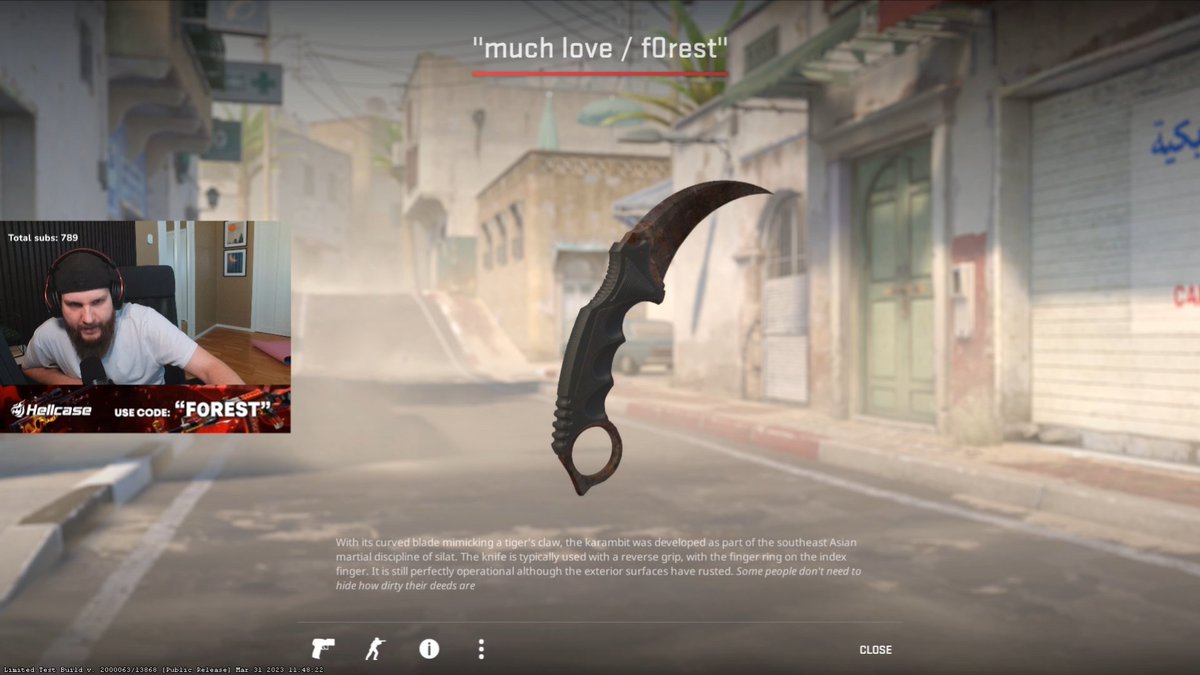 f0rest's tweet photo. The knife that knifed s1mple is being given away today, this one has a lot of history packed in to it. And it could be yours today. At some point during our stream today it will be given out
Much love / f0rest
https://t.co/e1teAhEGAO https://t.co/BljXp6ZBK9