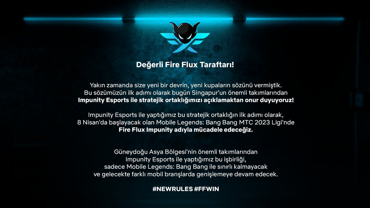Fire Flux Esports 🤝 Impunity Esports

Singapur’un başarılı kulüplerinden Team Impunity ile olan yeni stratejik partnerliğimizi duyurmaktan mutluluk duyuyoruz!