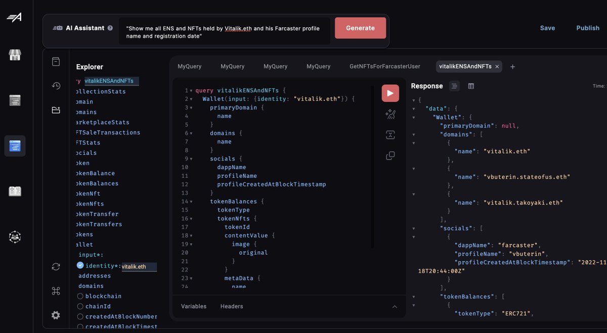 betashop's tweet photo. Can you search blockchain with AI?  

Absolutely yes!  

Our team has a working product that enables natural language searches like: "Show me all ENS and NFTs held by Vitalik.eth and his Farcaster profile name and registration date"  

let me know if you'd like to try it! https://t.co/MhL8Zm8Yzx