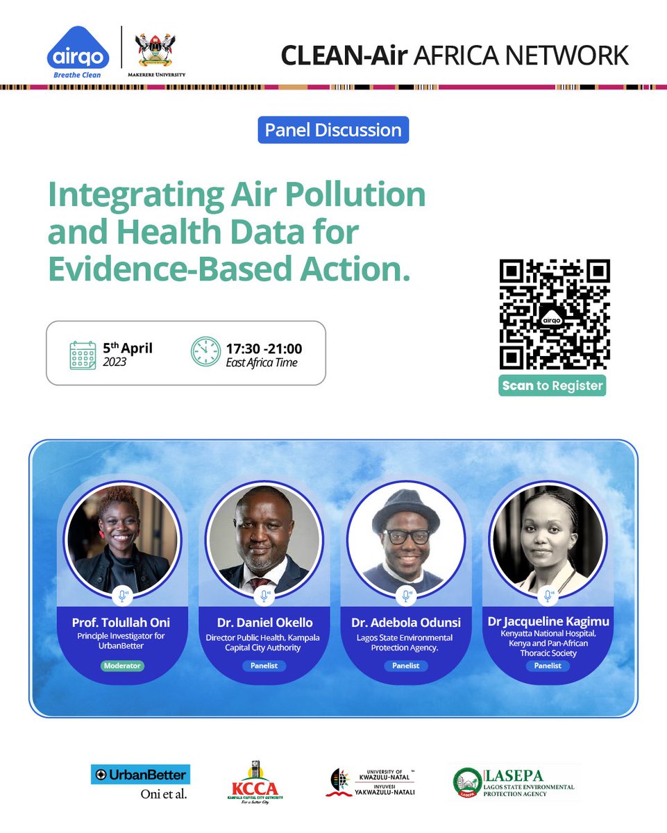 KCCAUG's tweet photo. Day 3️⃣ of #CleanAirNetwork workshop
At exactly 5:30pm, do not miss out on the panel discussion as our Director Public Health & Environment Dr. Daniel Okello joins in to discuss all issues integrating #AirPollution and Health Data for evidence based action.
#Kampala4Climate https://t.co/SM9LBeKNM7
