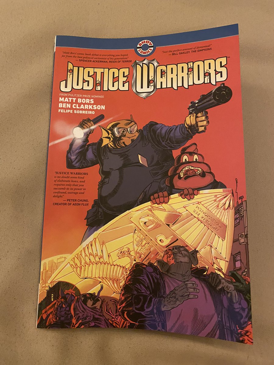 I finished reading #justicewarriors by @MattBors and @benclarkson and @therealsobreiro from @AhoyComicMags. What a fun book! Dystopian, Comedic and Geof Darrow ish!
