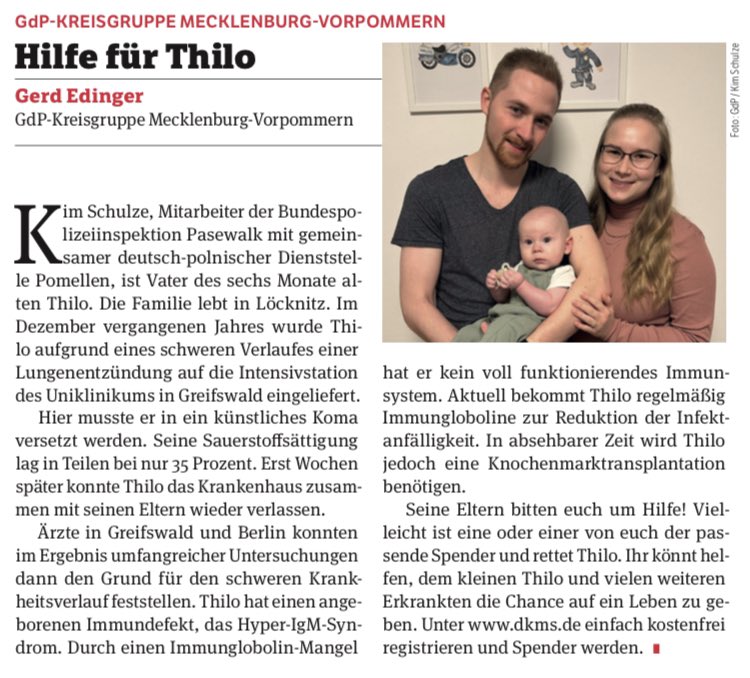 Heute macht die Kreisgruppe #Landeskriminalamt der <a href="/GdP_MV/">GdP MV</a> eine Typisierungsaktion der <a href="/DKMS_de/">DKMS Deutschland</a> in #Schwerin. Wollt ihr auch Leben retten, kommt vorbei in der Halle von Grün-Weiß. Ab 11 Uhr Stäbchen rein, Spender sein. #gdp #gdpfamilie #naklargdp #dkms #lebenretten