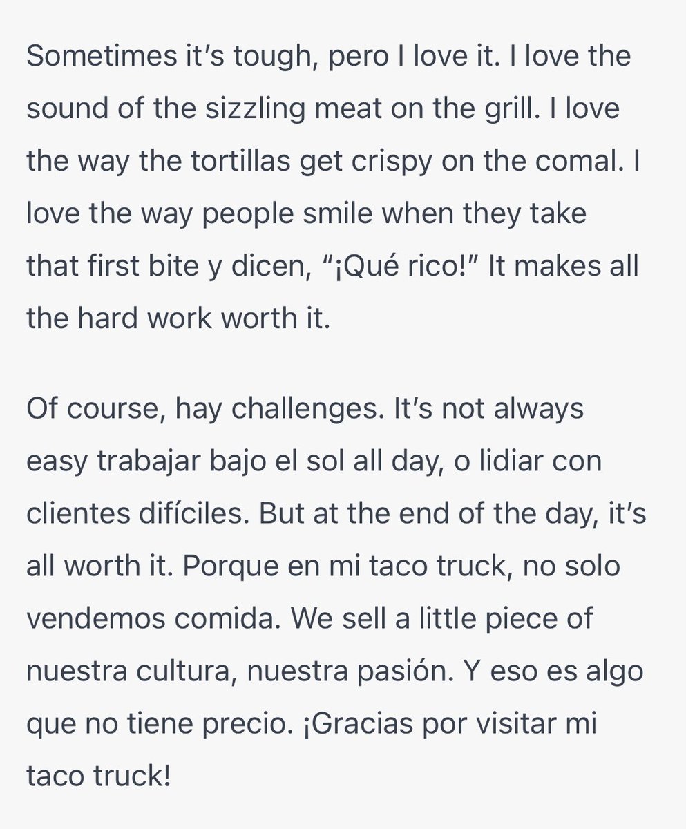 Just asked ChatGPT to write a monologue in Spanglish about what it’s like to work at a taco truck.

It spit out some serious Hollywood Spanglish 🤦🏽‍♂️