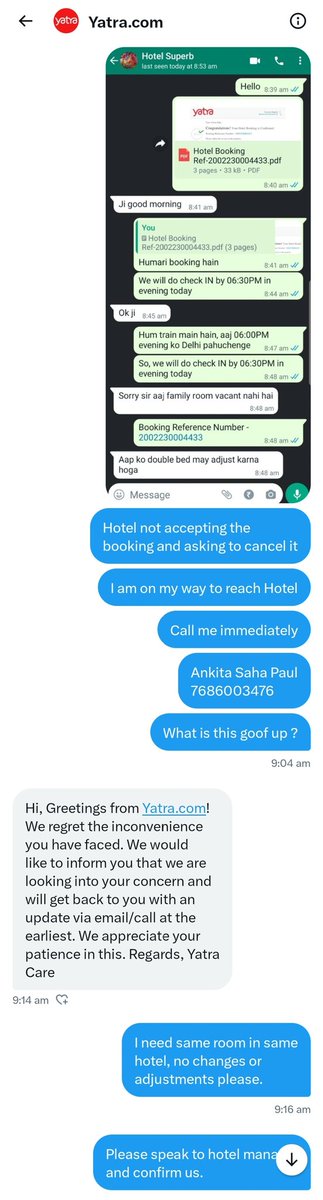 AnkitA28101995's tweet photo. @YatraOfficial expecting reply from your end.

Yatra team, if your registered hotel doesn't recognize your bookings, then it's better to shut your business. What's your control ?

@makemytrip @oyorooms https://t.co/FvXrxXXld7