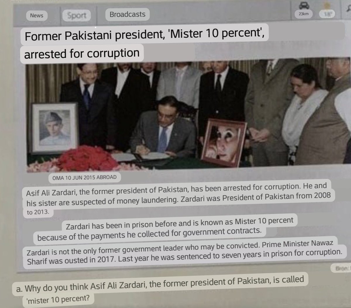 IRISHINSAFIAN's tweet photo. Mr. Ten percent Zardari makes it to the Dutch school books, Lessons in corruption, a proud moment for PPP. https://t.co/KP1y7CbjjN