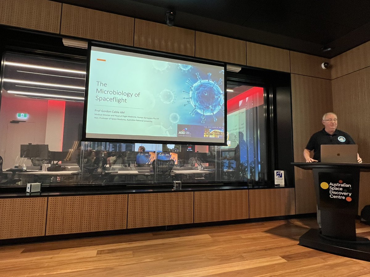 DrRanjitSamra's tweet photo. For the @ASIDANZ #ASID23 lunchtime excursion today, some of us have come to the Australian Space Discovery Centre @AusSpaceAgency where Professor Gordon Cable is talking to us about microbiology in space and the effects on the human immune system! https://t.co/pRYl1e1FCi