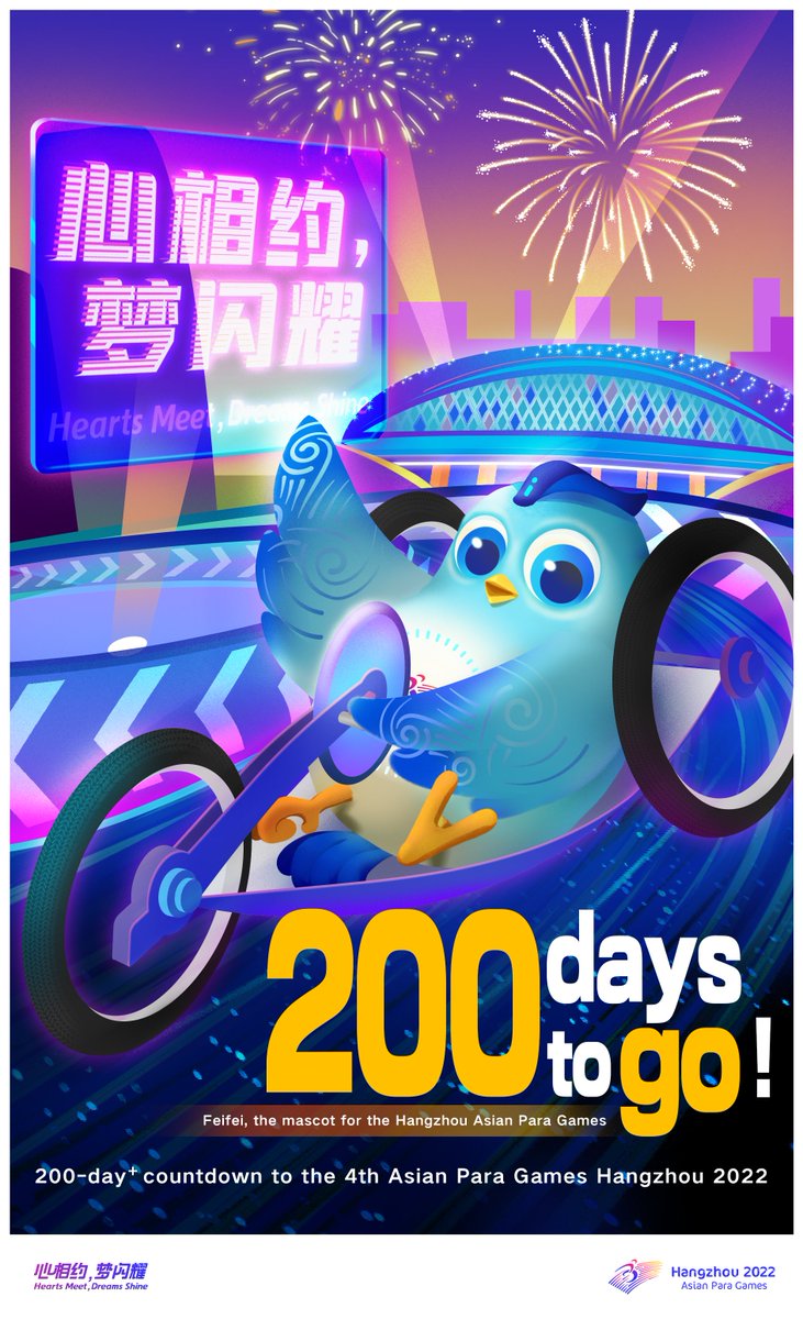19thAGofficial's tweet photo. Today marks the 200-day⁺ countdown to the 4th Asian Para Games Hangzhou 2022.
Wish the event to be held in October a great success.
#Hangzhou #AsianParaGames #200DaysCountdown
@asianparalympic @Paralympics https://t.co/1dDJxDnfU0