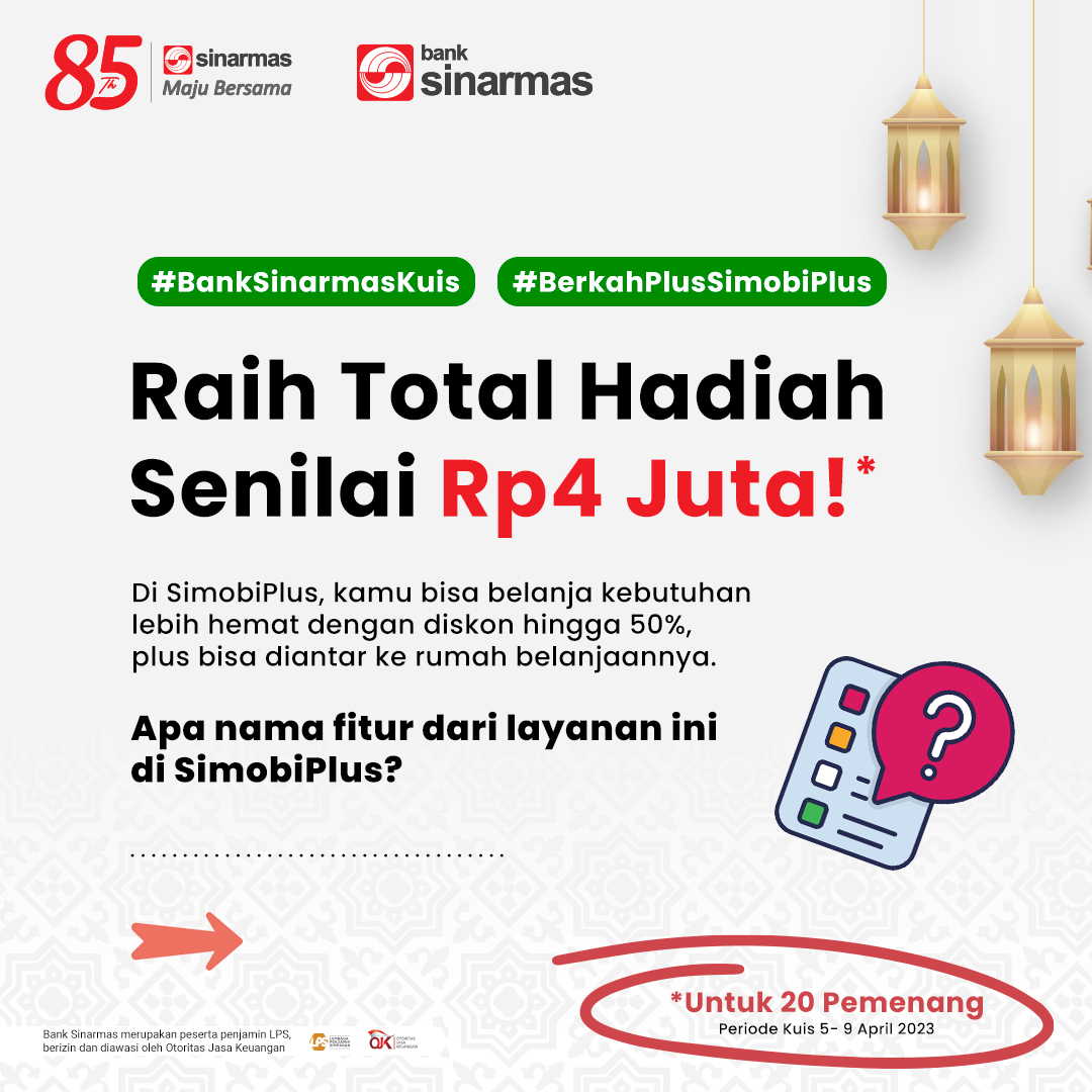 BankSinarmas's tweet photo. Raih total hadiah senilai Rp 4 juta berupa saldo OVO untuk 20 orang yang beruntung dengan ikutan #BerkahPlusSimobiPlus! 
Periode kuis 5 - 9 April 2023, lihat syarat dan ketentuan kuis dengan lengkap ya. 
#BankSinarmas #BankSinarmasKuis #Kuis #Giveaway #KuisRamadan https://t.co/ob6aqDiuzl