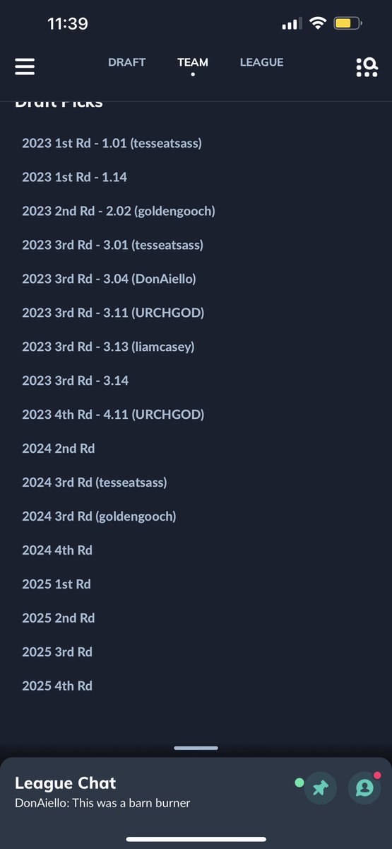 maxmclean_'s tweet photo. @FF_Fire911 Agreed. Only 2 100 yrd games from him last year. I think Bijan has CMC production potential. Acquiring blue chip players isn’t cheap… Here is how my rosters stands as of now. Thinking of going WR at 1.14 &amp; 2.02 to fill that DK hole. Who do you like? https://t.co/6mRZt52cIm