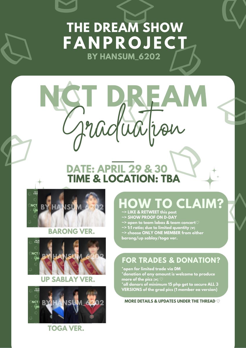 hansum_6202's tweet photo. 💚 #7dream the dream show 2 manila fansupport / freebies💚

fanmade 7dream ph univ graduation pics!! 

~> date: april 29 &amp; 30
~> time&amp;loc: TBA
~> more details below
~> open for trade &amp; donation

♡ feel free to dm me if you have further inquiries~♡ https://t.co/TbQwMu8hkt