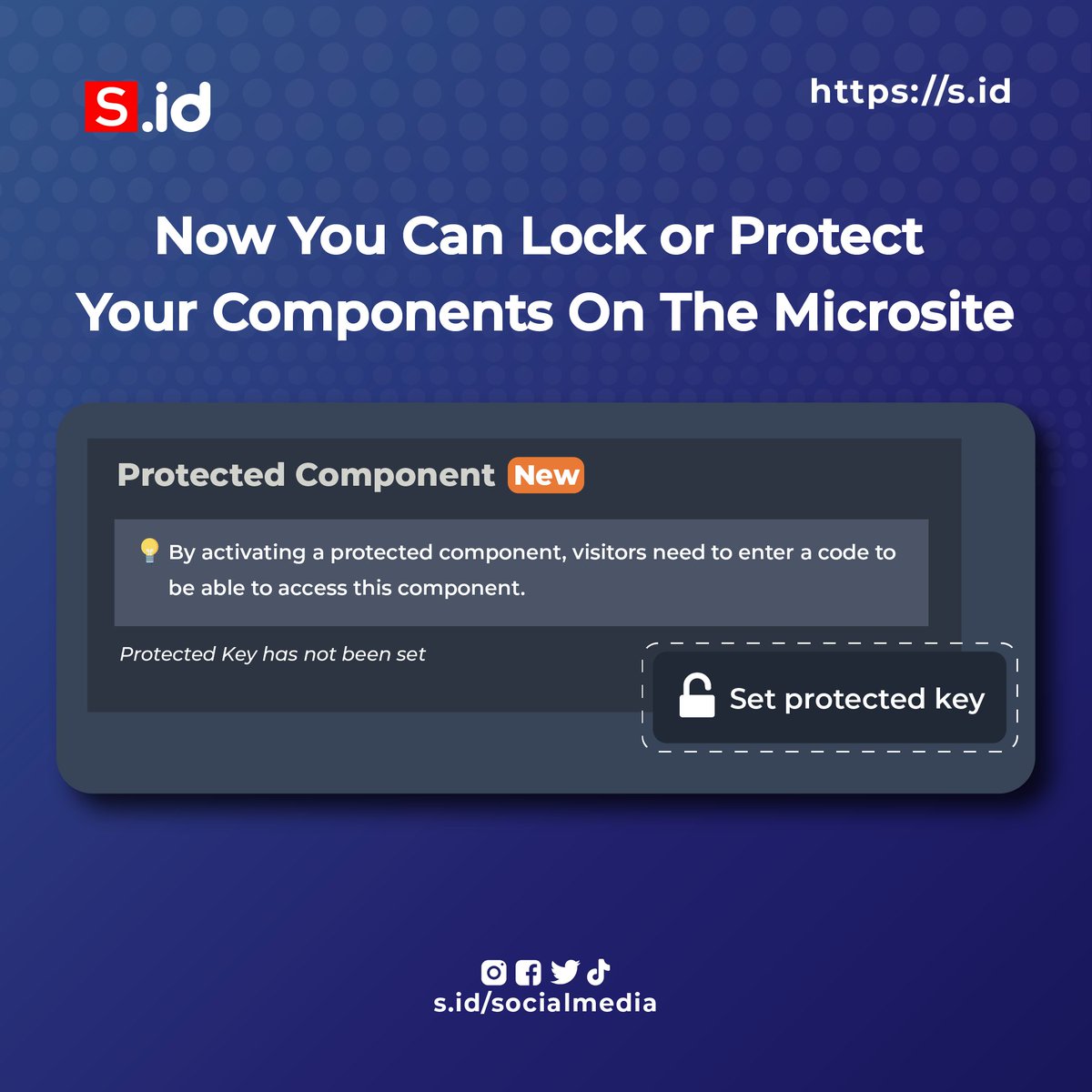 home_s_id's tweet photo. Now you can lock or protect your components on the microsite.
Try it now at https://t.co/32RTkwMf2t.

Let's upgrade immediately for those of you who still need to subscribe to the starter pack.

#sid #microsite #shortenerlink #biolink #linkinbio #lockcomponents #starterpack https://t.co/oCZ64lFEfh