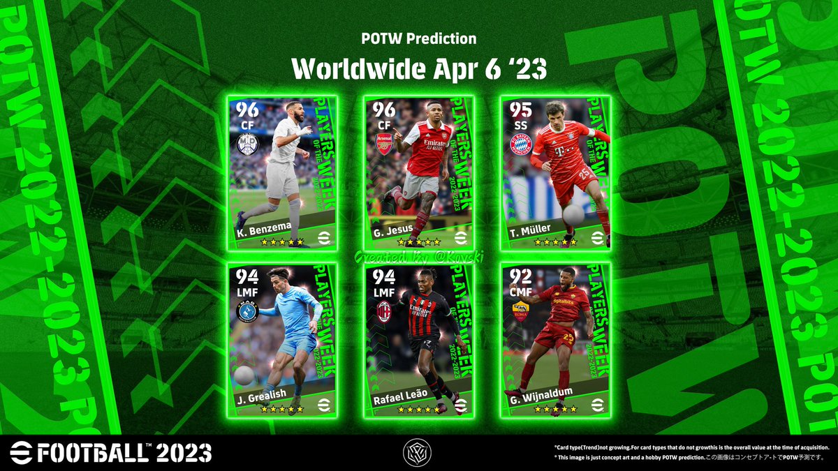 POTW Prediction:
Worldwide Apr 6 '23
Because of my limited energy, I only made 6😭
Hope You Like it!❤
#pes #pesmobile #efootballpes2020 #efootball #efootball23realese #eFootball2023