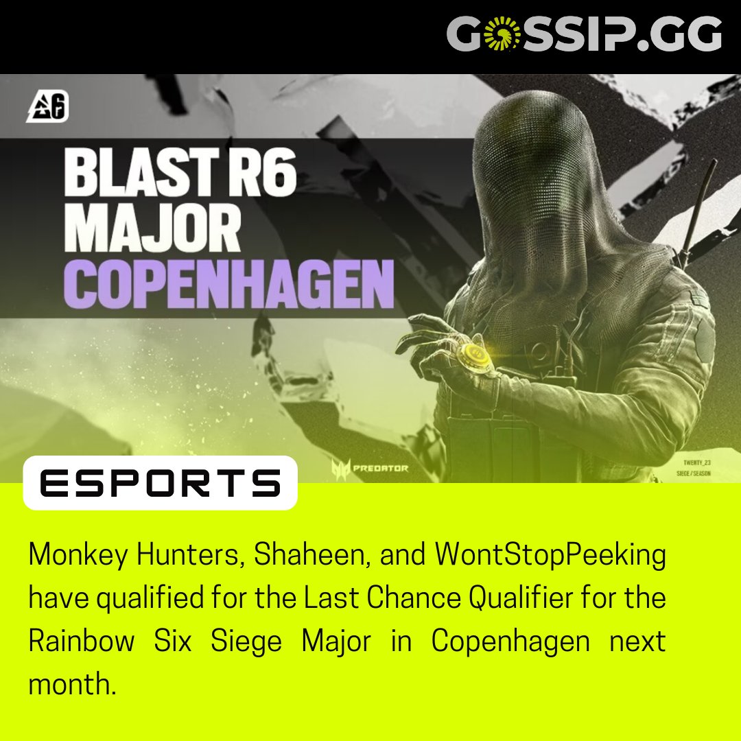 GOSSIP_GG1's tweet photo. This is the first Major of 2023 and will be held in Copenhagen from April 24 to May 7. The LCQ gives teams one last opportunity to play in the Major. 
@HuntersLFO @ShaheensR6 @WontStopPeeking
@R6esportsSA @R6esports @R6esportsASIA 

#RainbowSix #R6EsportsSA #Gosssip #GossipGG https://t.co/Tw0JeJrhRD