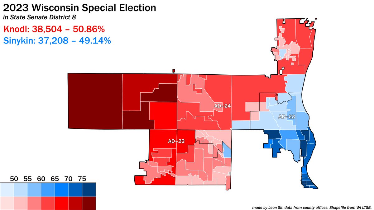 politicsmaps's tweet photo. The only conservative win tonight was in Wisconsin's #SD08, where Dan Knodl won a special election to hold a supermajority for the Wisconsin Republicans in the State Senate. An impending legislative district redraw may change the longevity of this outcome. https://t.co/0nTD2clpsD