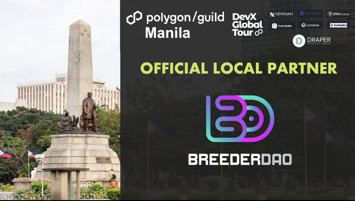 BreederDAO is proud to announce that we are an official partner of <a href="/PolygonGuildMNL/">Polygon Guild Manila🇵🇭</a> 🤝 and that we will be joining the upcoming DevX Global Tour 🌎 on April 6, 2023 at @dshmanila 🚀

Join us for a night of exciting keynote speeches and breakout sessions as we discover more about
