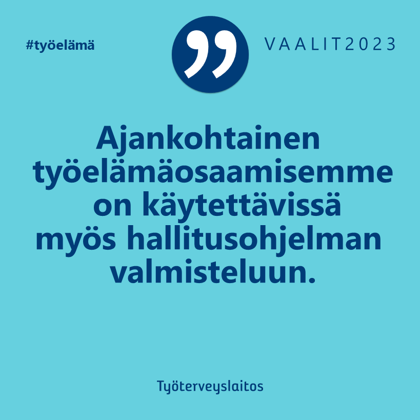 Paljon onnea uudet kansanedustajat! Suomalaisten työhyvinvointi, työterveys ja työturvallisuus ovat Työterveyslaitoksen erityisosaamista. Asiantuntijamme ovat käytettävissänne. #työelämä #työhyvinvointi #vaalit2023 ttl.fi/tietoa-meista/…