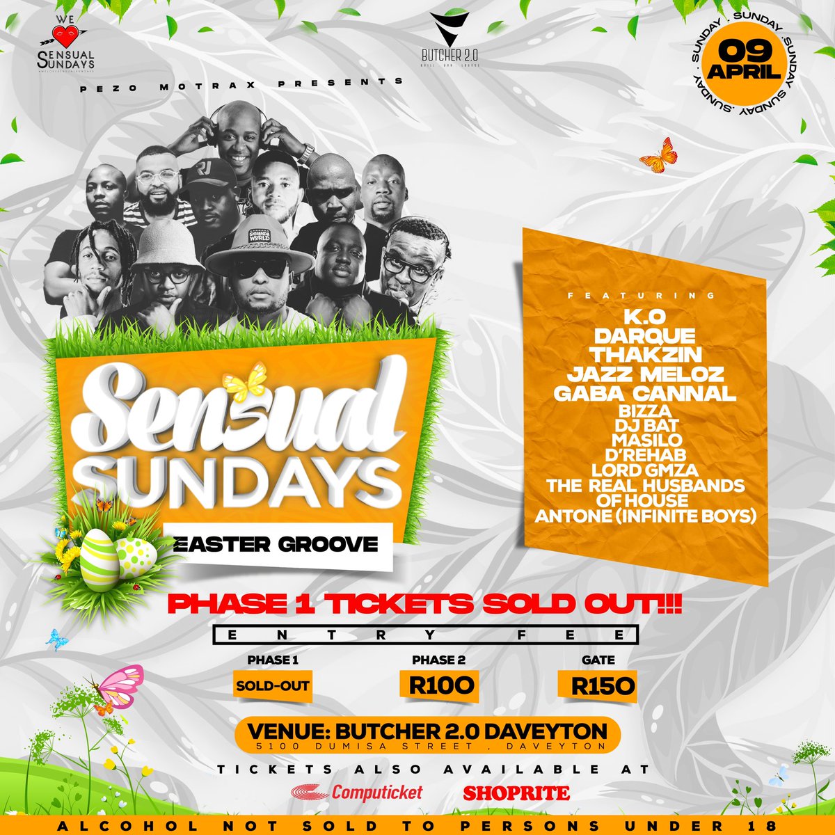 Sensual_Sundays's tweet photo. Sensual Sunday Easter Groove - 9 April 2023 @ Butcher 2.0 in Daveyton 

Tickets are available @ Computicket https://t.co/aKWhVkMP6h