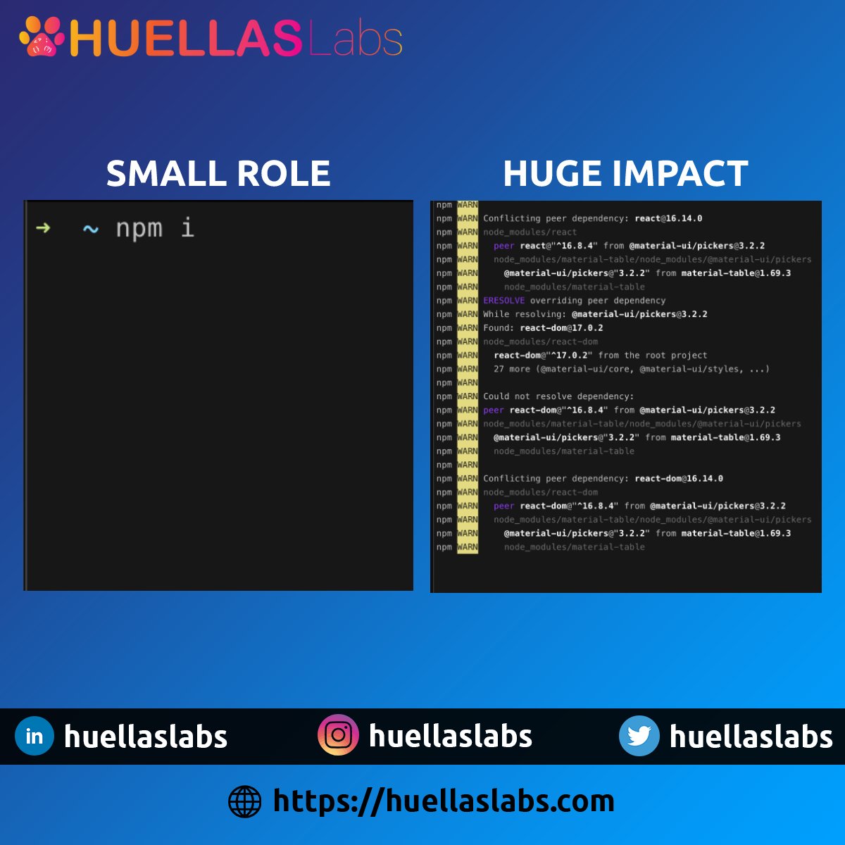 huellasLabs's tweet image. Small Role, Huge Impact !!

#smallRole #hugeImpact #npm #install #yarn #meme #funnymemes #smallrolehugeimpact #package #huellaslabs #celebration #indianfestival #india #spring #blockchain #nftmarketplace #nftmarketplacedevelopment #ethereum #solidity #nodejs #reactjs