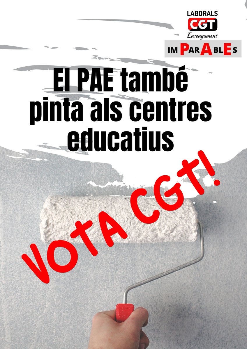 El PAE tambè PINTA als centres educatius❗

El 25 d'abril tenim Eleccions Sindicals al PAE d'<a href="/educaciocat/">Educació</a>

VOTA <a href="/CgtLaborals/">CGT LABORALS</a> de la <a href="/cgtenseponent/">CGT Ensenyament Ponent-Pirineus</a>  

#ImPArablEs #CGTEnsenyament #SomPAE #Lalluitacontinua #imprescindibles