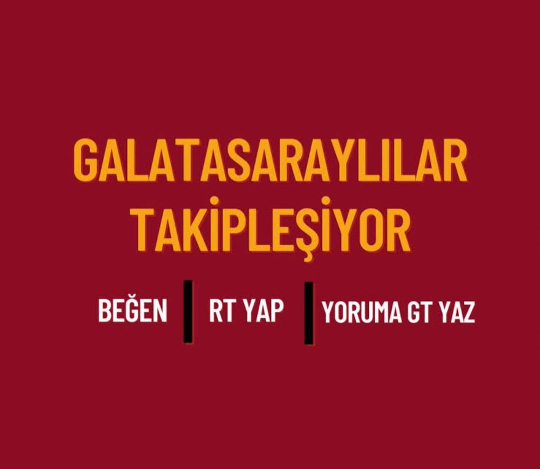 teksewdam_'s tweet photo. Tüm Galatasaray'lılar #Takipleşiyor!
❤💛❤💛❤💛❤💛❤💛
#Şampiyonluk Yolunda Tüm #Galatasaray Hesapları Birbirini Takip Etsin Büyüyerek Yolumuza Devam Edelim 

Tek Yapman Gereken Bu #Tweeti Rt-Fav Yapıp #Yoruma #Gt Yazmak

#galatasaraylılartakipleşiyor #gt #galatasaray #hedef23 https://t.co/9JLK52Onvx