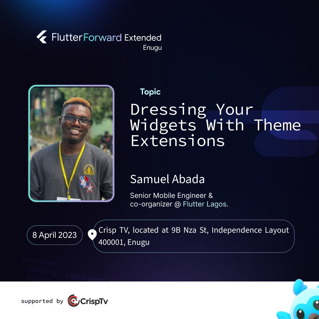 GdgEnugu's tweet image. Announcing speakers for #FlutterForwardExtendedEnugu23.  
🥁🥁🥁

Who are you excited to see?

Meet Samuel Abada

@mastersam_  is a mobile engineer with experience in building native and cross-platform mobile solutions. Samuel is also the co-organizer for Flutter Lagos.