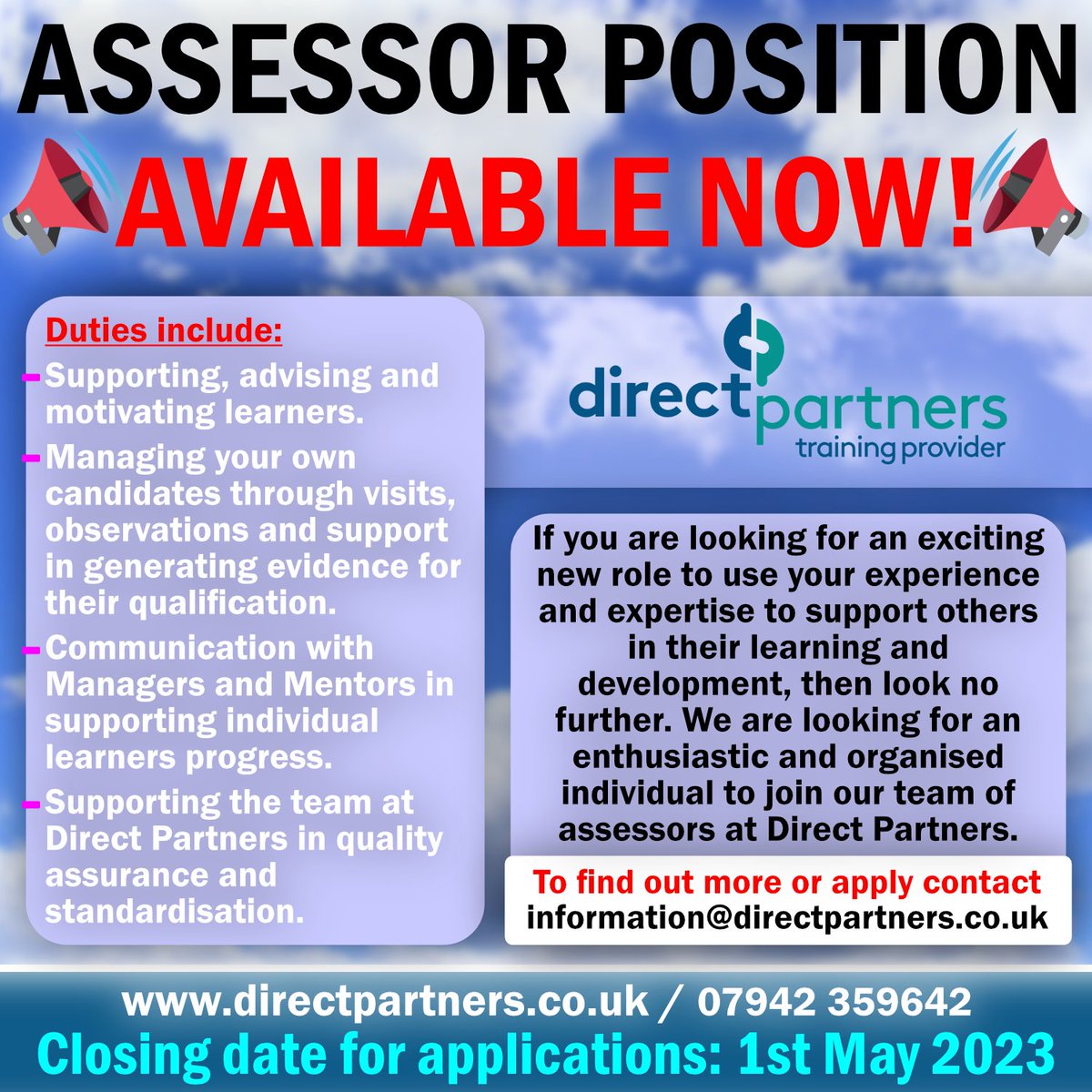 🚨New Active Leisure and Wellbeing Assessor position with Direct Partners is still available!
You will assess both CHILDCARE and SPORTS SVQ candidates.
Contact us us for more information!
#edinburghjobs #assessorjob