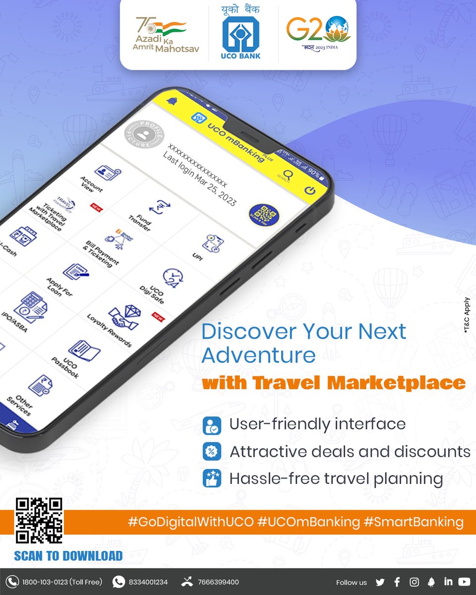 UCOBankOfficial's tweet photo. Travel smartly with UCO mBanking Plus App. T&C Apply. #GoDigitalWithUCO #UCOmBanking #SmartBanking #UCOTURNS80 https://t.co/SfW0ZWZ16C