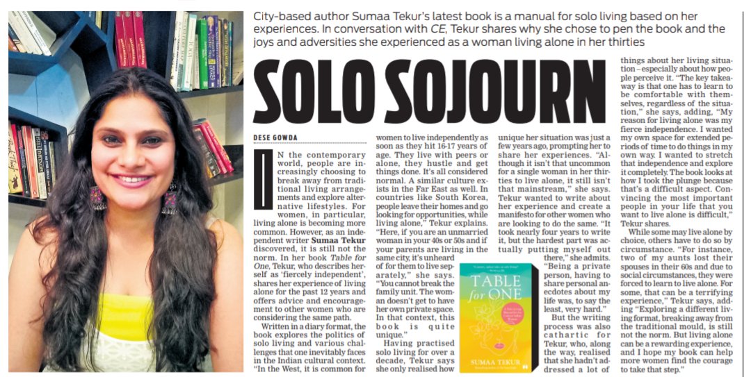 Author @SumaaTekur's latest book is a manual for solo living based on her experiences. In conversation with @dese_gowda, Tekur shares why she chose to pen the book and the joys and adversities she experienced as a woman living alone in her thirties newindianexpress.com/cities/bengalu…