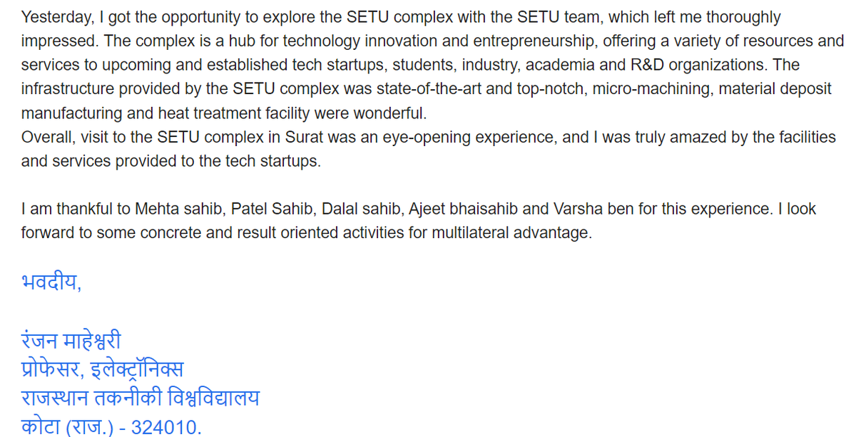 foundation_setu's tweet photo. Professor Dr. Ranjan Maheshwari from Rajasthan Technical University, Kota, had visited the ultramodern facility of CEFC Developed by SETU Foundation along with Mr. Ajit Shah and Prof. SVNIT Dr. Varsha Shah. https://t.co/ATV2SLSfF3