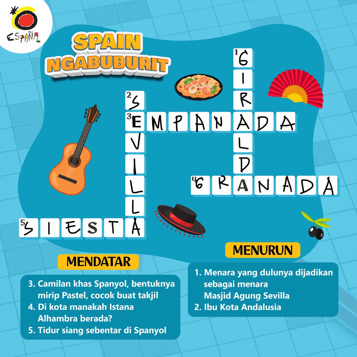 citraaal's tweet photo. @SpainSEA 1. GIRALDA
2. SEVILLA 
3. EMPANADA
4. GRANADA
5. SIESTA

Ayo @fafarkho @rigelfernando ikutan #SpainNgabuburit https://t.co/1MkTvyy1JG