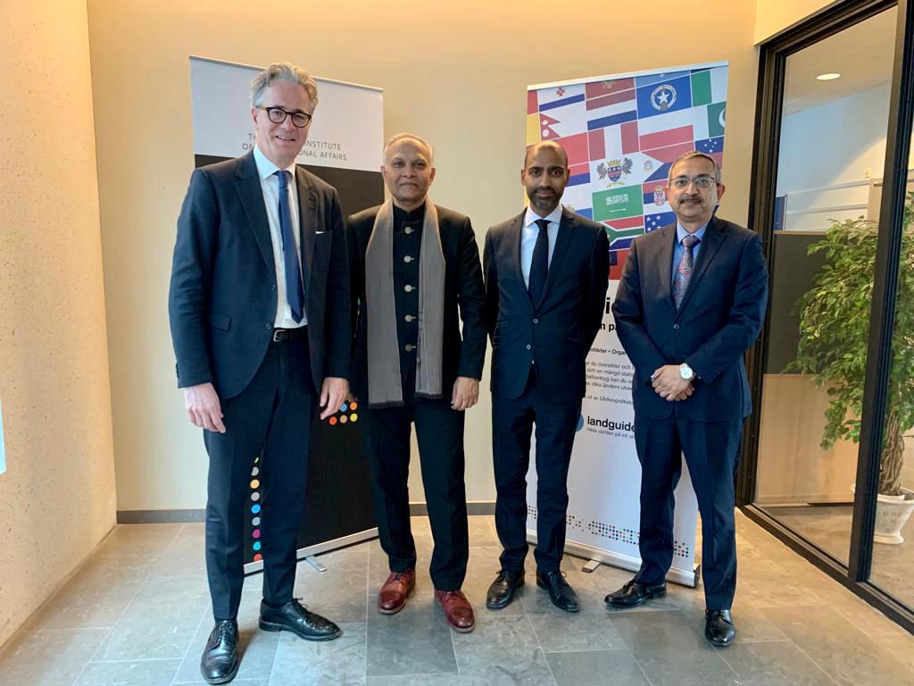 A useful exchange of ideas with Amb Jakob Hallgren, Dir.  Swedish Utrikespolitiska Institutet.  UI is increasing its focus on India and its interaction with ORF. Let's bridge knowledge gaps to build mutual understanding. <a href="/samirsaran/">Samir Saran</a> <a href="/IndianDiplomacy/">Indian Diplomacy</a> <a href="/IndiainSweden/">India in Sweden</a> <a href="/SwedeninIndia/">Sweden in India</a>