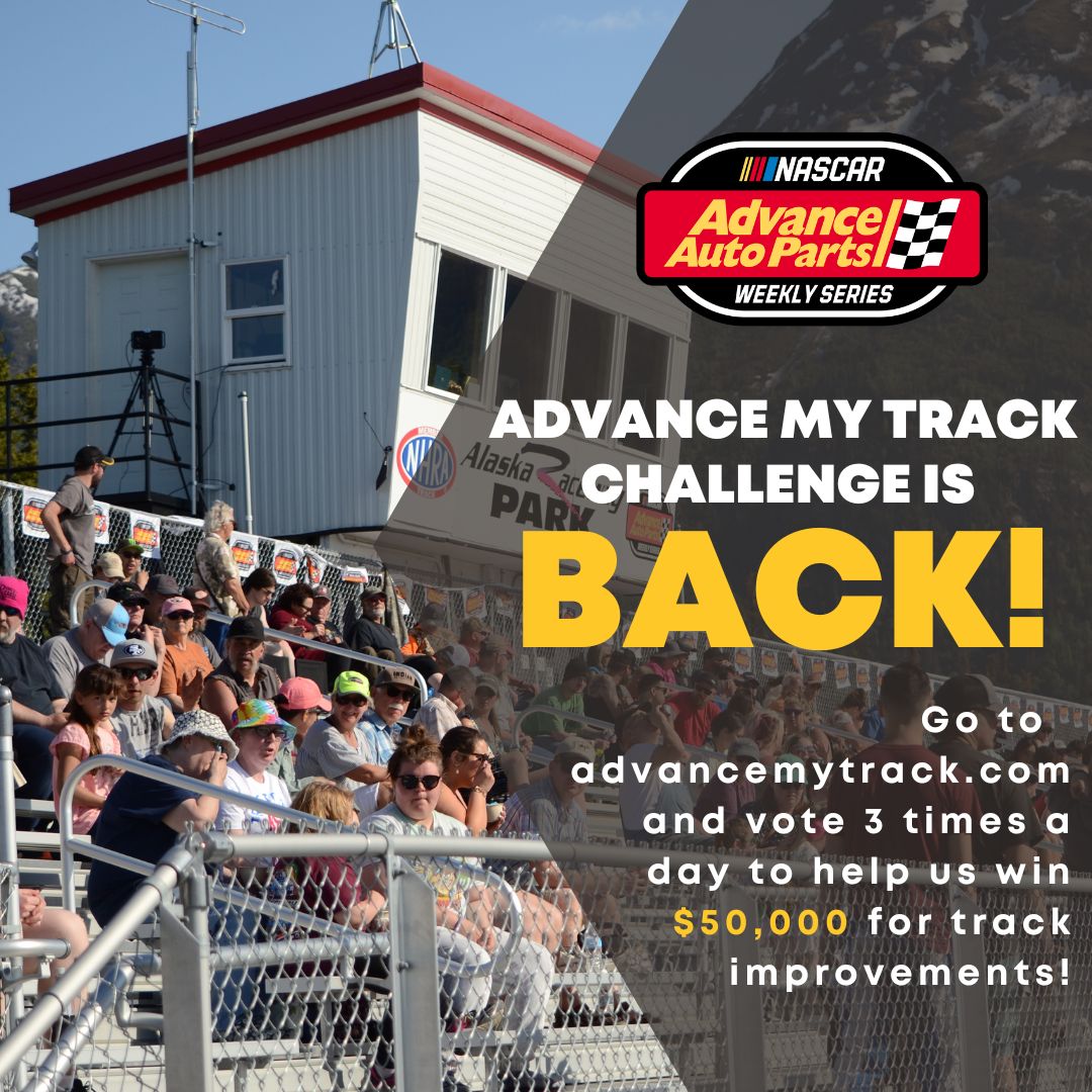AlaskaRaceway's tweet image. Track Family - The @NASCAR @AdvanceAuto #AdvanceMyTrack Challenge is BACK! Go to advancemytrack.com and vote for Alaska Raceway Park three times a day to help us win up to $50,000 for track improvements.

So get ready and 3... 2... 1... VOTE! 🏁

#raceak #NASCAR #nascarroots