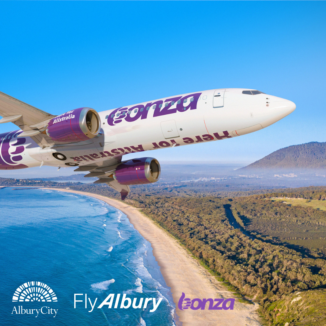 Join us for at Albury Airport for #Bonza first flight from the Sunshine Coast this Friday, 7 April from 5.30pm to 7pm! ✈️🎉

We'll be celebrating in style with food, drinks and an easter egg hunt! 🐰🥚

You won’t want to miss this exciting new arrival.
