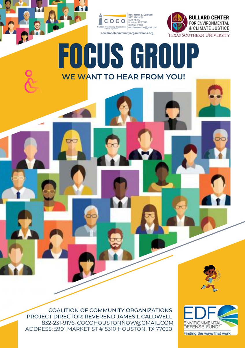 #FocusGroups #Paid: #Disaster #Resiliency Focus Groups #FifthWard, #KashmereGardens, #DenverHarbor.  

Email: fifthwardblockcaptains@gmail.com or call 832-409-2477 if you have additional questions.

@EDFtx @TexasSouthern @DSCEJ #nbejn @HoustonOEM #lepc @alertmedia @AlertHouston…