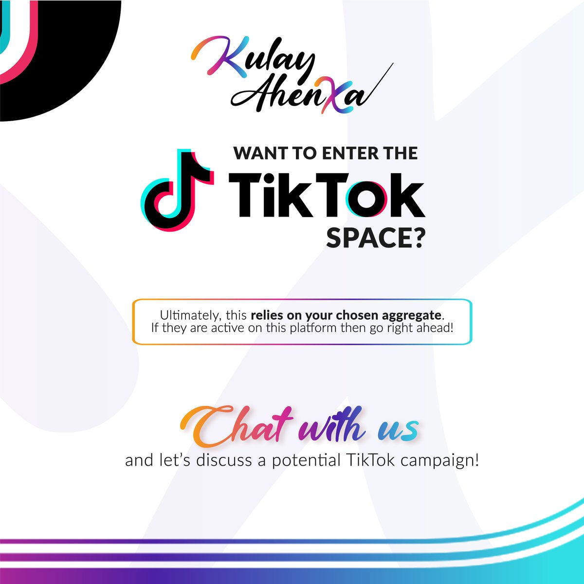 KulayAhenXa's tweet photo. TikTok? That is sooo Gen Z! π€
For this monthβs #LearnWithKX, we discuss all about TikTok and its potential for advertising.
#KXph #KulayAhenXa #adversting #adagency https://t.co/UzjKdcjfvs